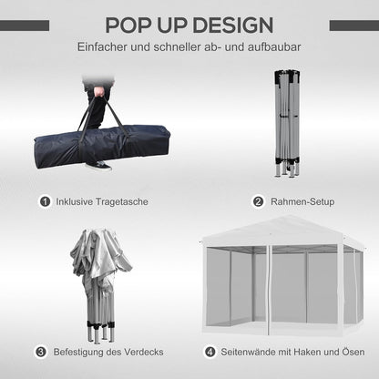 Inklapbaar Paviljoen – Vouwtent – Biertent – Feesttent – Gazebo – Waterafstotend Dak – UV-Bescherming – Stevig Stalen Frame – 3x3 Meter – Crèmewit