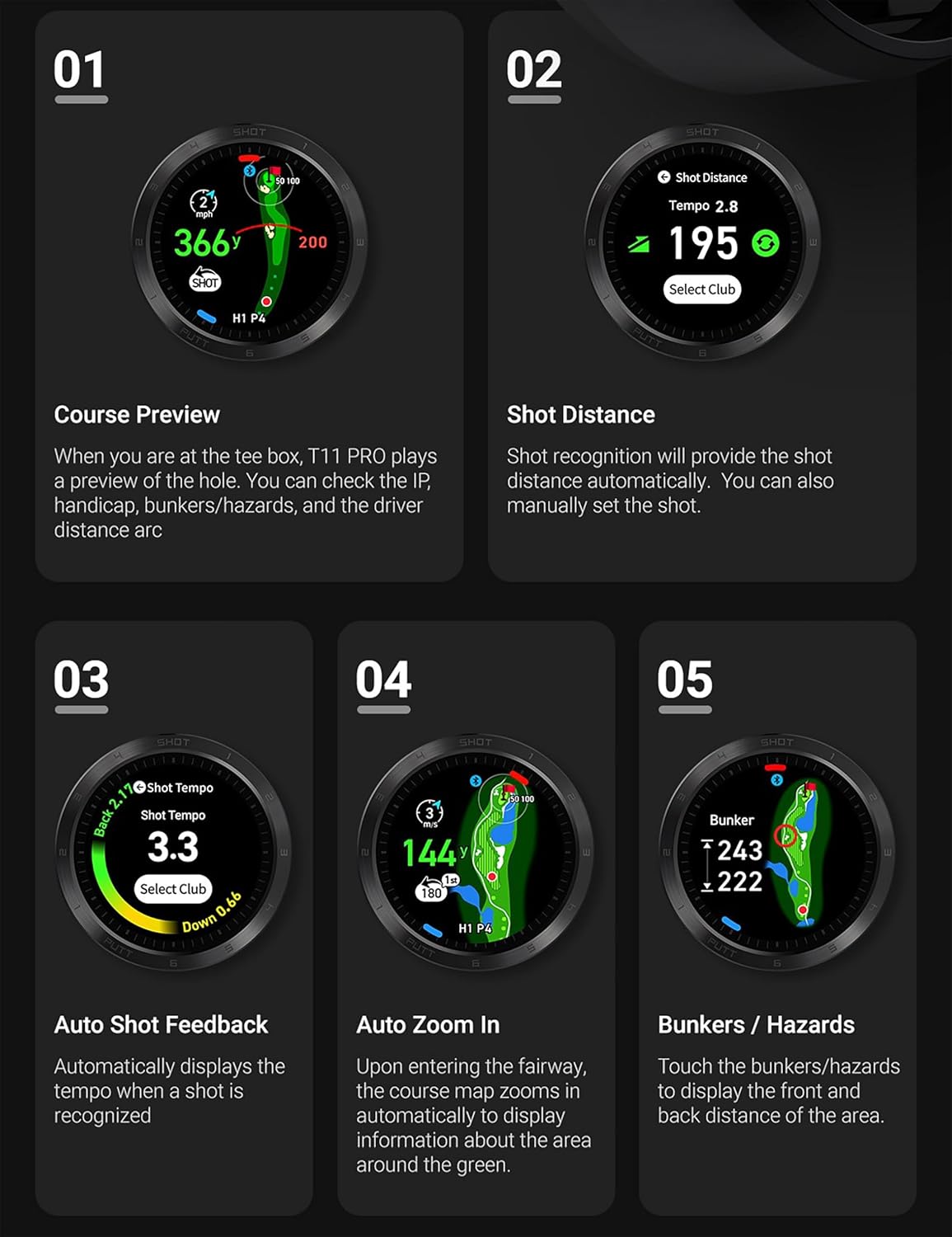 Voice Caddie T11 GPS-golfhorloge, uniseks, volwassenen, zwart, eenheidsmaat