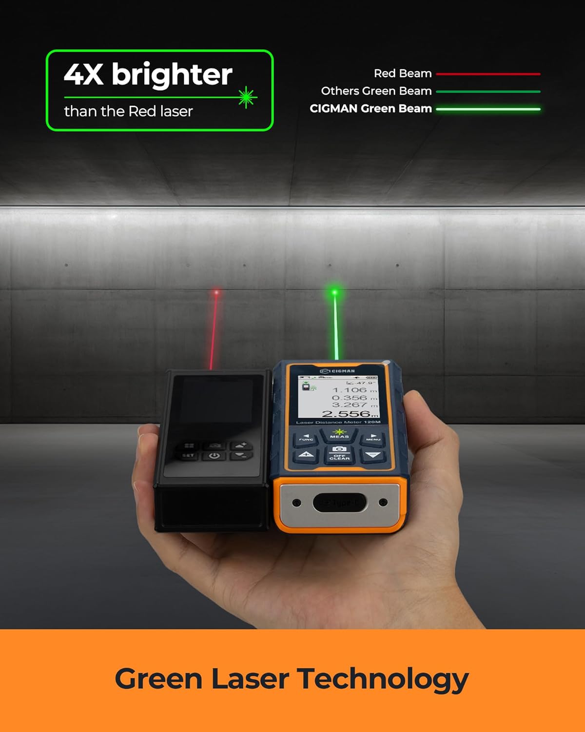120M laserafstandsmeter, CIGMAN afstandsmeter met camera, 4x zoom camera positie laserafstandsmeter, LCD display laser meetapparaat, IP65, 16 meetmodi voor gebruik buitenshuis, (CD-120G)Geachte klant