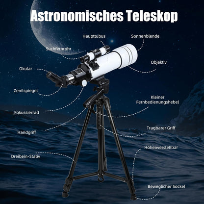 ACESOME Telescoop, vergroting 20-333 x telescoop, astronomy voor kinderen en volwassenen, 70 mm aperture sterentelescope astronomische telescoop met verstelbaar statief, opbergtas