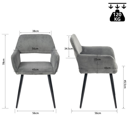 Eetkamerstoel – Stoel – Kuipstoel – Zitstoel – Dining Chair – Scandinavisch Design – Fluwelen Bekleding – Metalen Poten – Donkergrijs – 56x56x78 cm