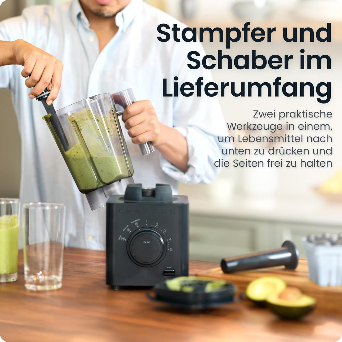 Chefman Obliterator 1,2 l blender voor smoothies, 1380 W motor voor het malen van ijs, noten en bevroren vruchten met roestvrijstalen lemmet, Auto Blend functie, incl. 600ml reiscontainer - Midnight