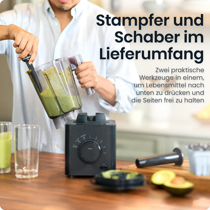 Chefman Obliterator 1,2 l blender voor smoothies, 1380 W motor voor het malen van ijs, noten en bevroren vruchten met roestvrijstalen lemmet, Auto Blend functie, incl. 600ml reiscontainer - Midnight