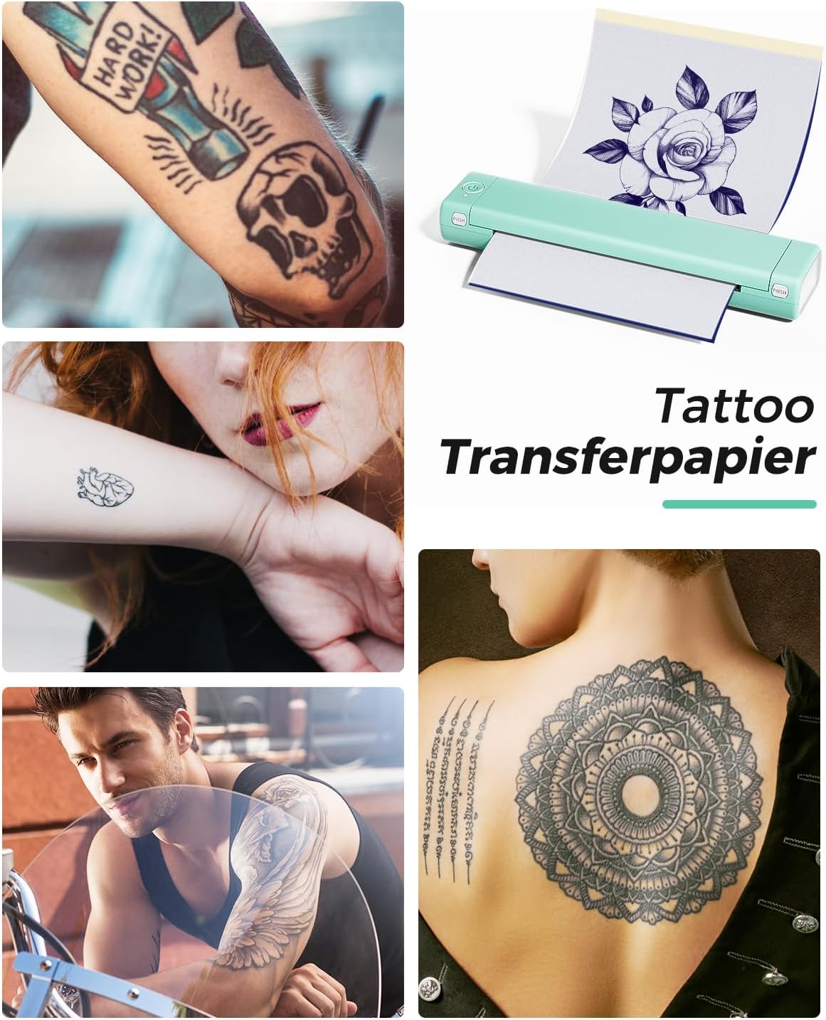 Phomemo M08F Tattoo Transfer Stencil Printer, Tattoo Transfer Thermal Copier with 10Pcs Free Transfer Paper, For Beginners, Tattoo Artists, Compatible with Smartphones and PC - QUORE