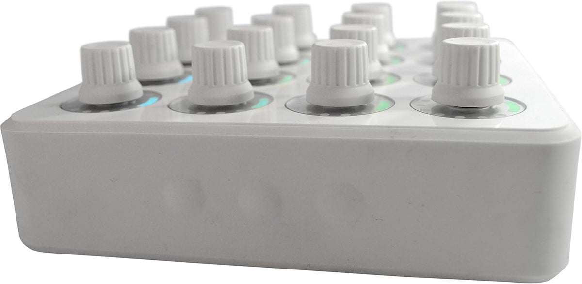 MIDI-controller – DJ-controller – Controller zonder geluidskaart – MIDI-draaiknoppencontroller – Wit – 16 hoge-resolutie draaiknoppen met drukfunctie – USB-voeding en compact formaat