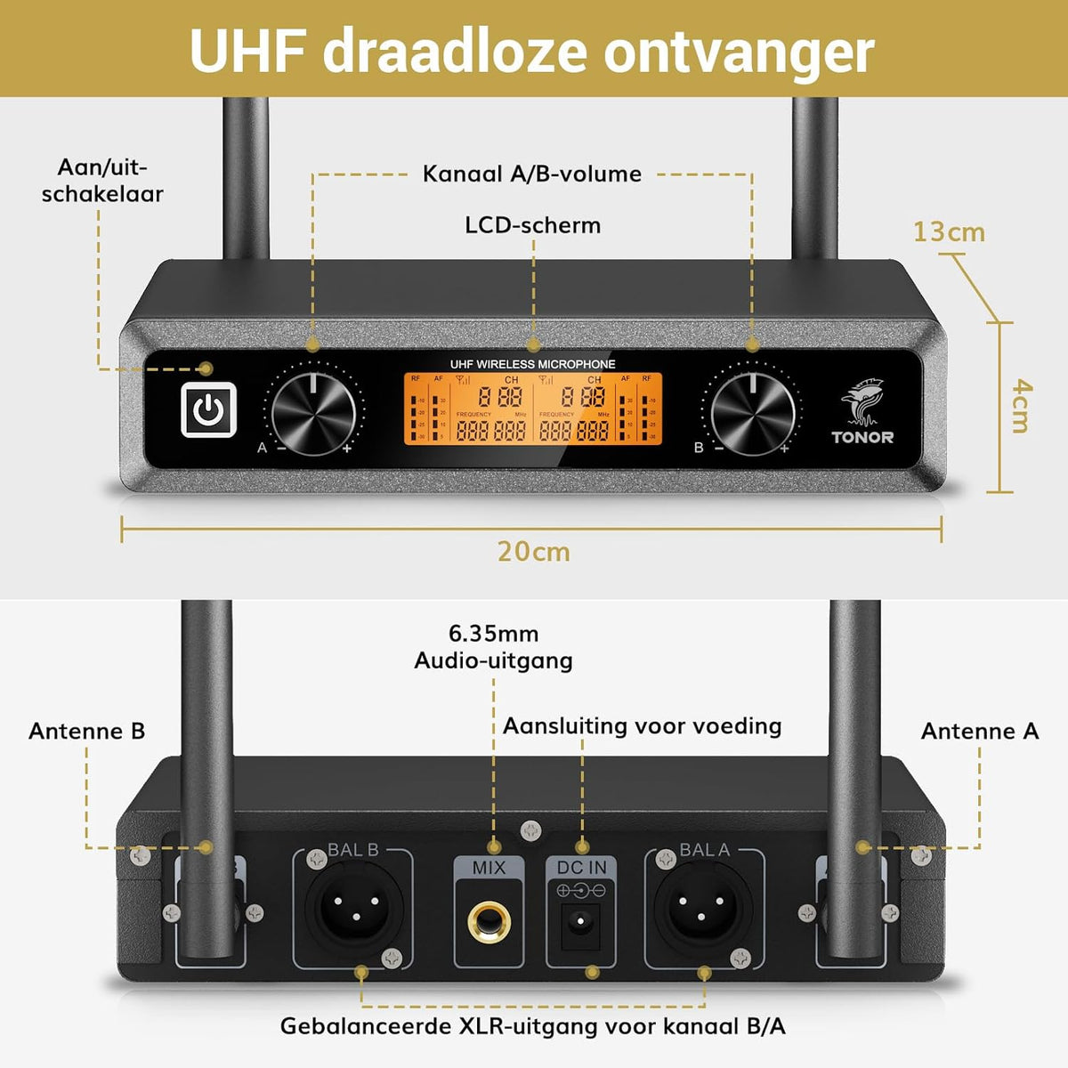 Draadloos microfoonsysteem – UHF Microfoonset – Karaoke Microfoonset – Headset En Lavalier Microfoons – Bodypack Zender En Ontvanger – 5 Frequenties Per Microfoon – Bereik Tot 60 Meter
