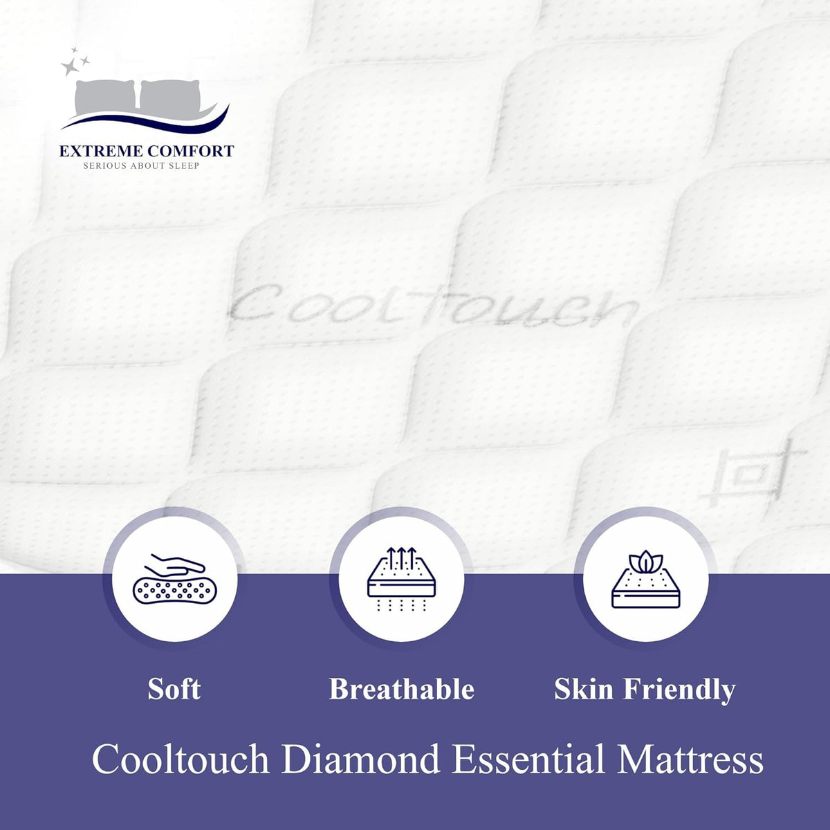 Extreme Comfort Cooltouch Plus Diamond Essentials Schuimvrije Pinna-Coil Bonnell Binnenveer Maximale Waarde Matras Pluche Feel, Grijs, 18 cm Diep, 4ft6 Dubbel