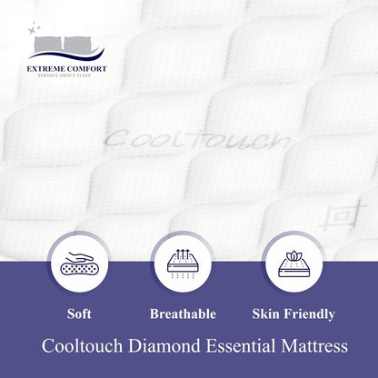 Extreme Comfort Cooltouch Plus Diamond Essentials Schuimvrije Pinna-Coil Bonnell Binnenveer Maximale Waarde Matras Pluche Feel, Grijs, 18 cm Diep, 4ft6 Dubbel