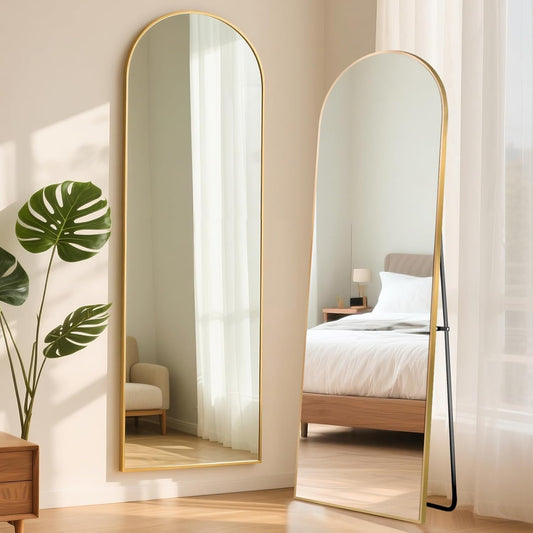 Volledige Spiegel – Staande Spiegel – Wandspiegel – Full Body Spiegel – Goudkleurige Spiegel – Onbreekbaar Veiligheidsglas – Aluminium Frame – 163 x 53 cm
