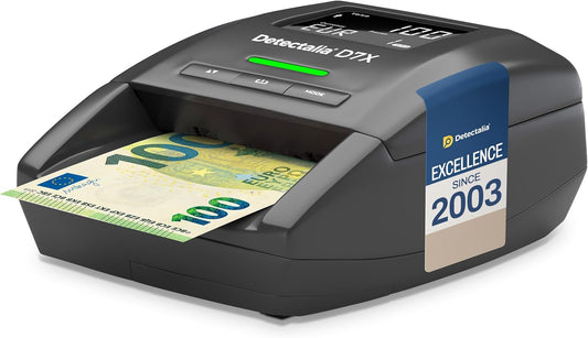 Detectalia D7X Bankbiljettencontroleur en telmachine afzonderlijk - Valsgeld tester met 7 herkenningstests voor euro, gbp, chf, pln, czk en sek