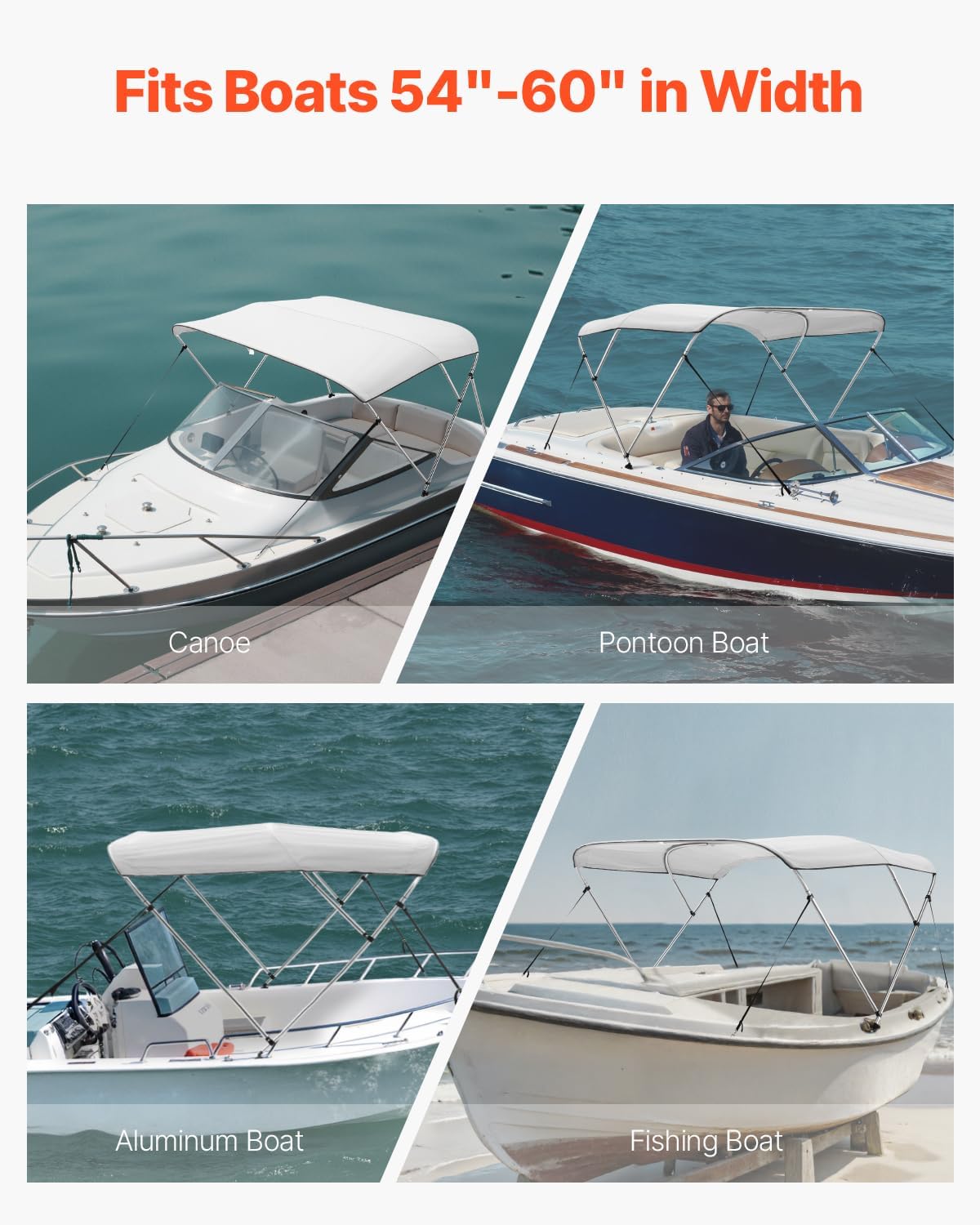 VEVOR Boottent met 3 bogen, parasol van 600D polyester met frame van aluminiumlegering, waterdicht zonnedak met opbergtas, breedte 137 tot 152 cm, lichtgrijs