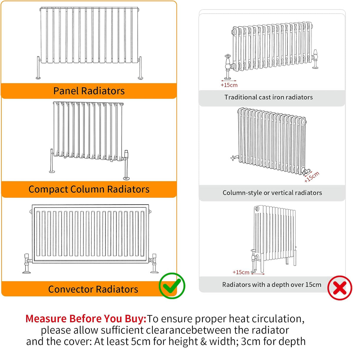 FATIVO Hoge Radiator Cover Houten Kast: Interne Hoogte 100cm Extra Grote Witte Horizontale Lat Heater Covers Moderne Hoge Radiator Plank Dikker MDF Houten Hal Thuis Kantoor Meubels Decoratief