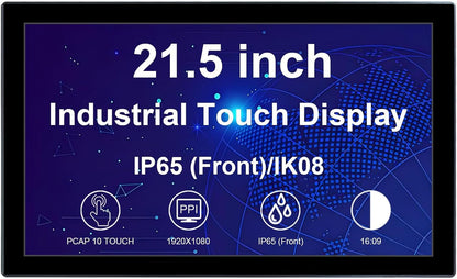 VSDISPLAY Industriële touchscreen Full HD 21,5 inch, 1920 × 1080, 300 nits, IP65 front, 10-punts touchscreen