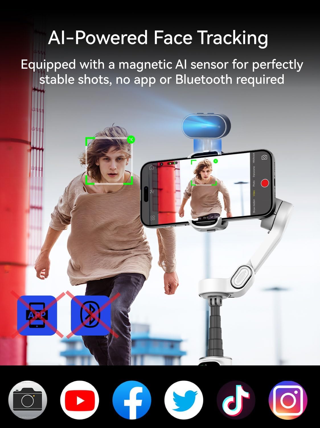 AOCHUAN Gimbal-stabilisator voor iPhone, telefoongimbal met AI-trackingsensor voor vlog-opname, 3-assige telefoongimbal met 7,8 inch verlengstang en OLED-display voor iPhone/Android-Smart X2 AI wit