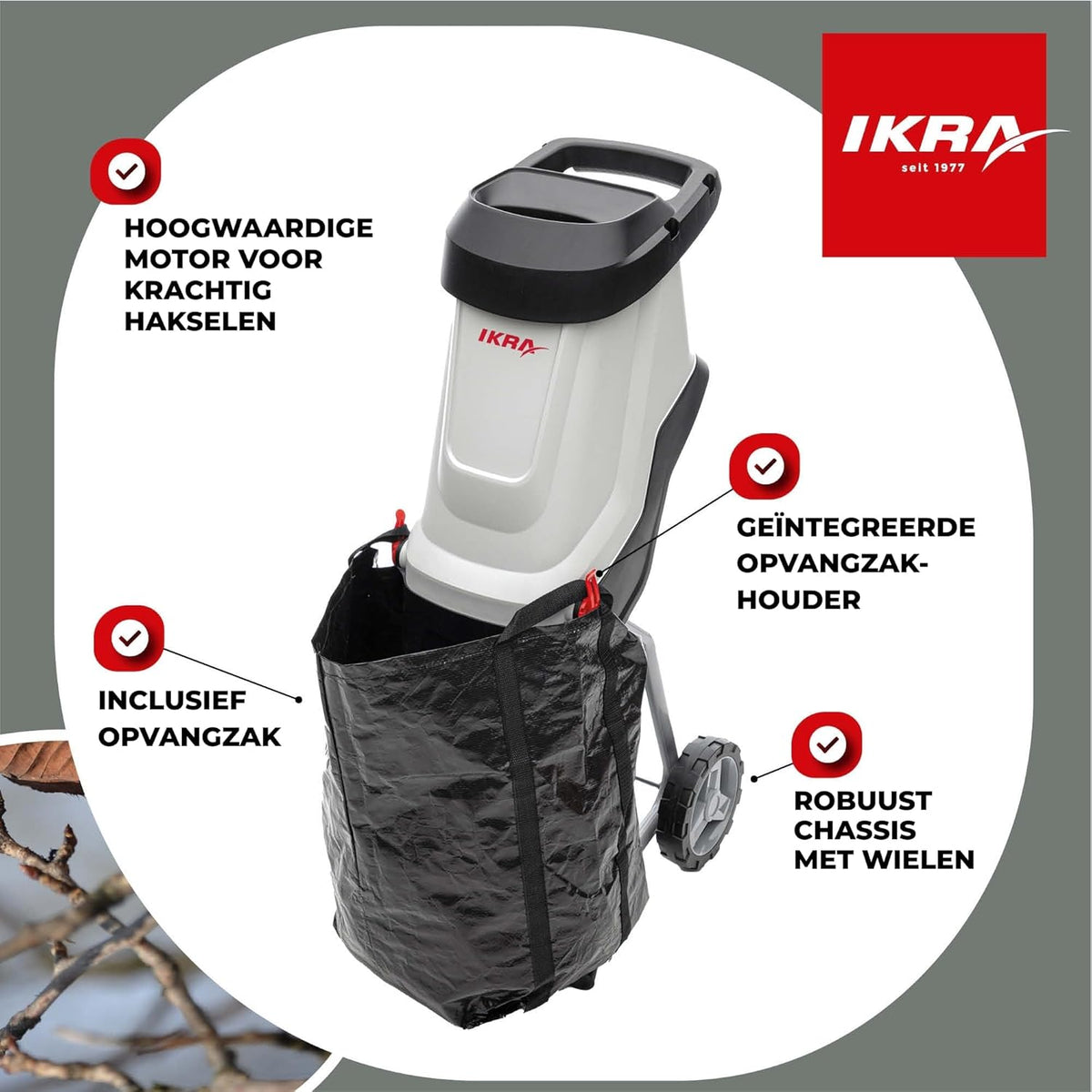 IKRA Elektrische Hakselaar IMH 2800, incl. opvangzak 45l, 2800W, incl. 2x extra omkeermessen