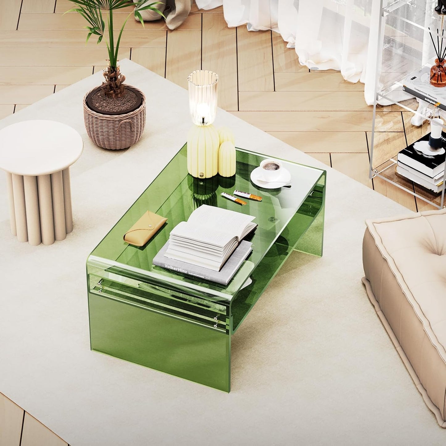 Acryl Salontafel, Transparant Helder Acryl Tafel (Groen, 50 cm)