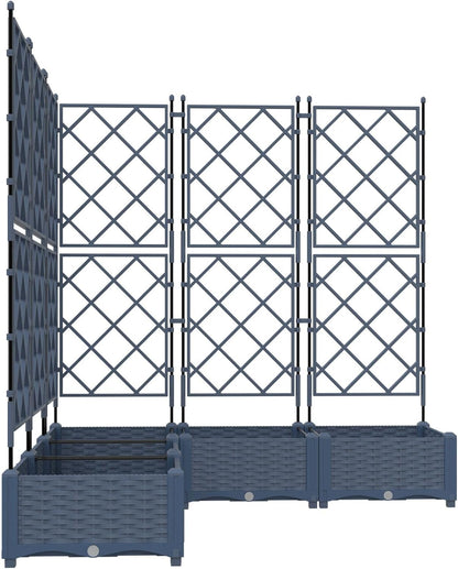 Trellis Planter with Stand, 5 Pieces, Grey, 120 x 120 x 125.5 cm, for Climbing Plants, Modern Design, Braided Material, Plastic, Robust - QUORE