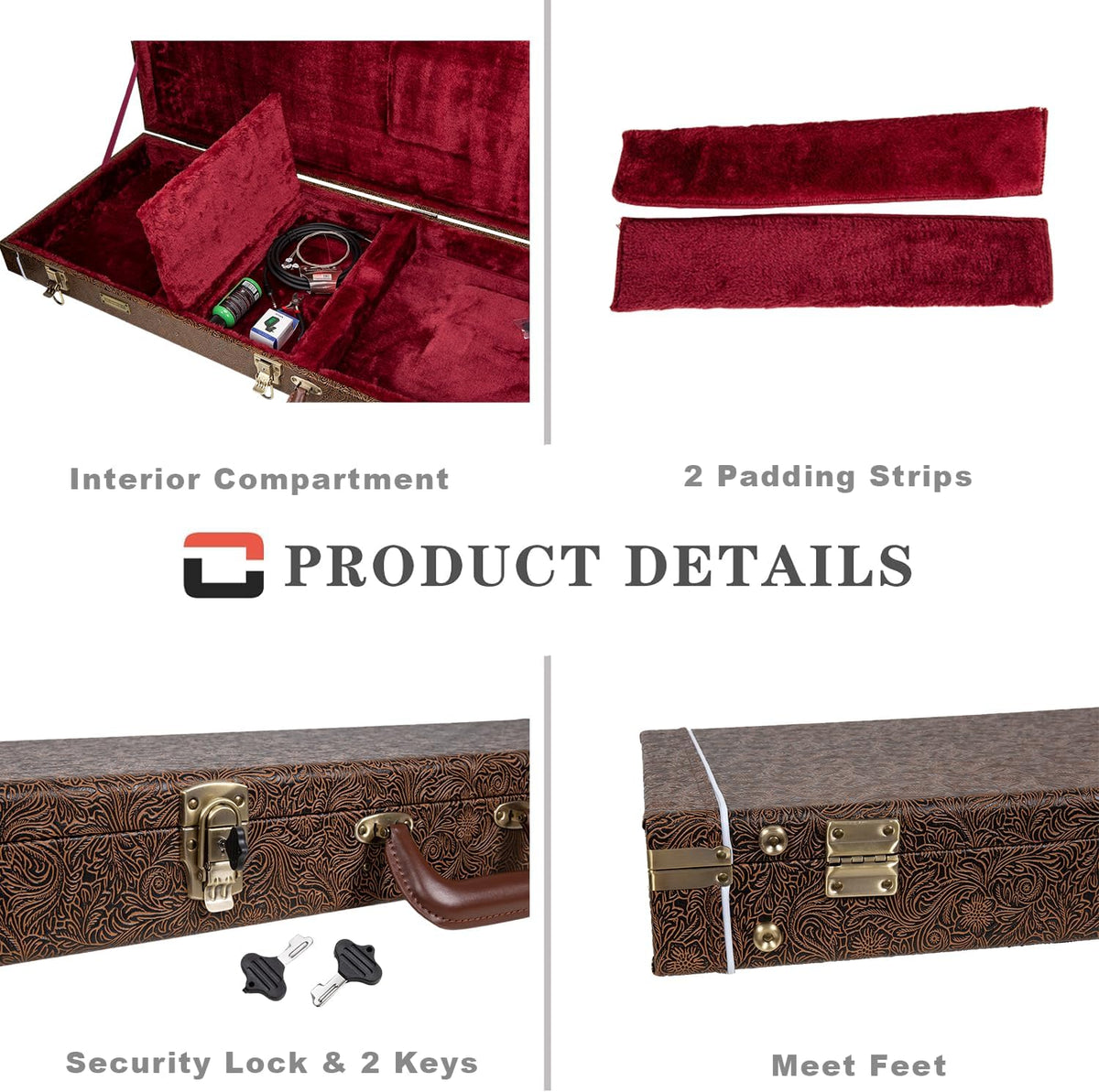 Crossrock Designer Series- Houten koffer voor Fender Precision & Jazz Basgitaren - Beveiligingsslot, metalen voeten, opslagruimte - Blossom Brown (CRW530BBQ)