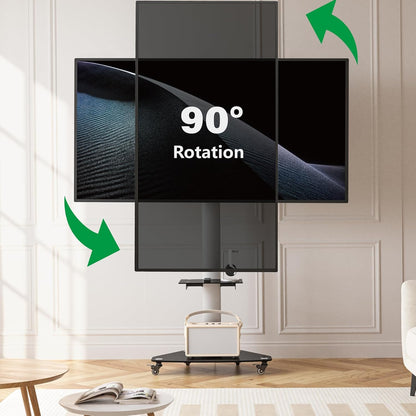 Proton 300 Mobiele tv-standaard met plank, stopcontacten, USB-poorten, hoogte 191 cm, portretformaat 32-75 inch, 40 kg, aluminium zwart