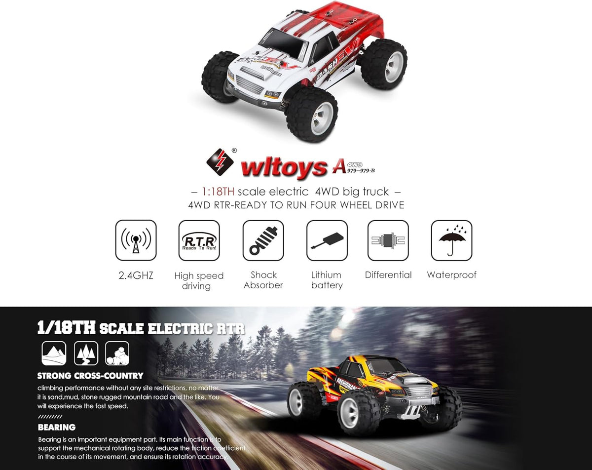 WLtoys XKS A979 Remote Control Off-road RC Car High-speed Water Proof 1:18 2.4G 4WD Foot AlloyToys For Boys Birthday Gifts A979 (A979 1B Red black)