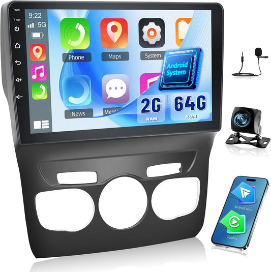NHOPEEW 2G + 64G Autoradio voor Citroën C4 II / DS4 / DS4 Crossback 2011-2018, 9 inch touchscreen, draadloze CarPlay Android Auto, WLAN, GPS, FM, RDS, gedeeld scherm, SWC, AHD achteruitrijcamera