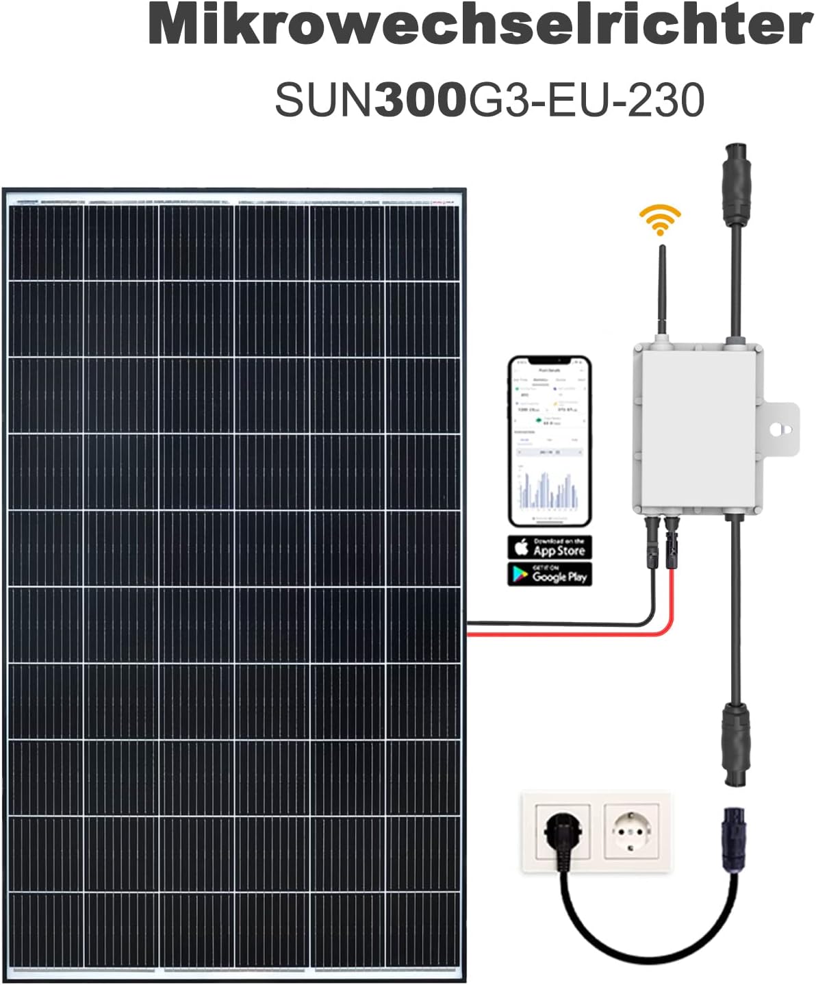 enjoy solar Deye Microomvormer, DC 20V-60V naar AC 220V-230V, geïntegreerde WiFi-module, beschermingsklasse IP67, ideaal voor balkonkrachtcentrale en mini-PV-installatie (SUN300G3-EU-230) ..