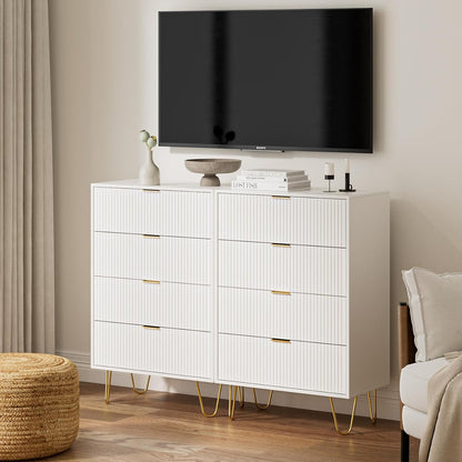Ladecommode, houten 4 laden kast opbergorganizer, hoge hoogglans ladekast met gouden metalen poten voor slaapkamer, woonkamer, kast, hal, wit