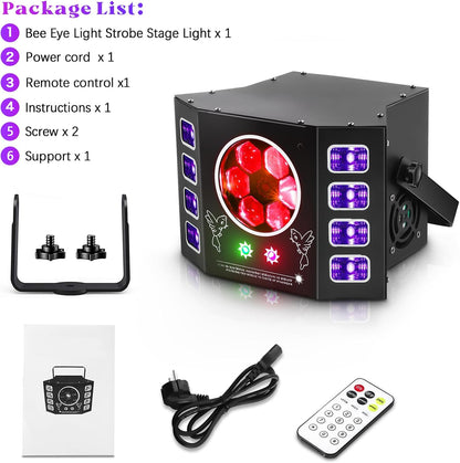 Lichtspel, discolicht, 100 W, feestlicht, bijenoog, uv-flitslicht, 14 DMX-kanalen met spraakbediening, afstandsbediening, geschikt voor bruiloft, verjaardagsfeest, Halloween