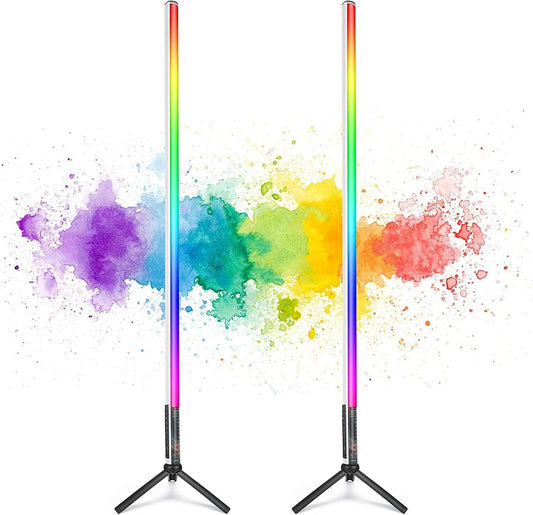 LED video lichtstaaf – LED videolamp, RGB videolamp, RGB fotolamp, camera licht – 2 Stuks, 120 Cm – Meer Dan 500 Lichtmodi – Ingebouwde Accu en Muzieksynchronisatie