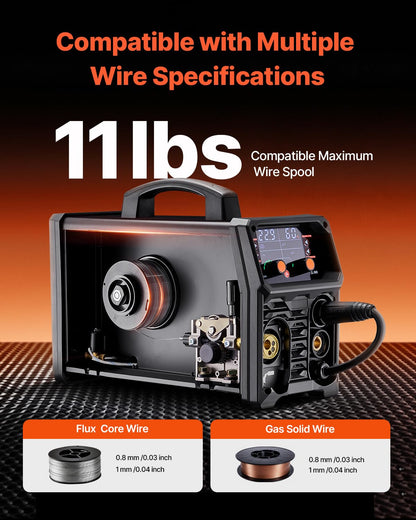 VEVOR MIG Soldering Station, 200A, Syergetic Welding Machine, Portable Multi-Process, MIG, Gas Free, MMA Lift TIG, 4-in-1, Powerful Welder with IGBT Inverter Technology, LCD Display