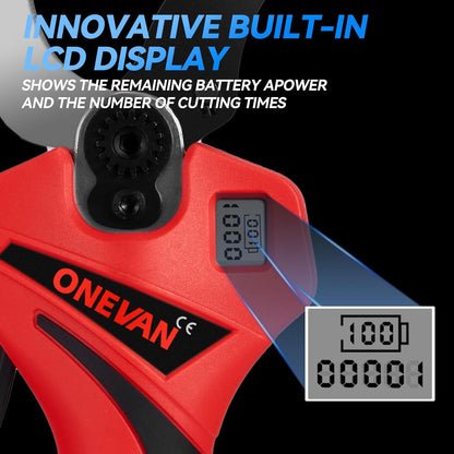 ONEVAN Accu-takkenschaar, 45 mm snijdiameter, 800 W snoeischaar, elektrische snoeischaar met 2 accu's van 2,0 Ah, lcd-display, elektrische snoeischaar