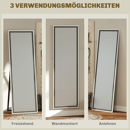 HOMCOM Ganzkörperspiegel 162.5 x 53.5 cm Standspiegel mit Ständer, Wall Mirror für Wohnzimmer, Schlafzimmer, Ankleidungsraum Grau+Weiß - QUORE