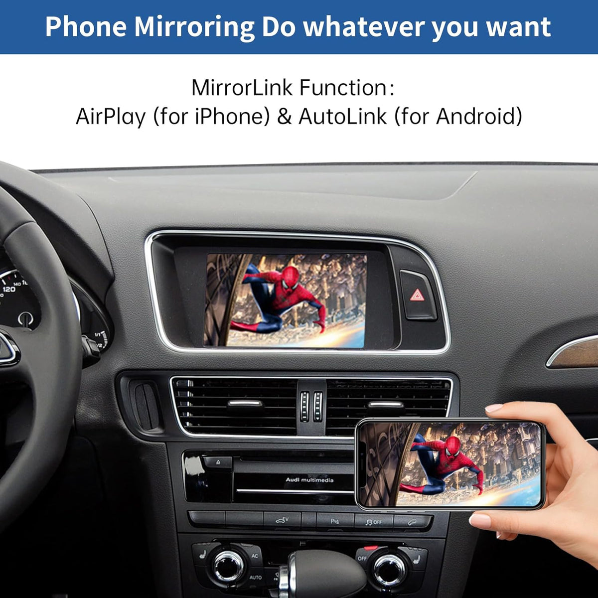 Draadloze CarPlay Android Auto Adapter – CarPlay Retrofit Kit – Mirrorlink Interface – Infotainmentsysteem Upgrade – Stembediening Siri Google – Compatibel Audi MMI 3G 2009-2015