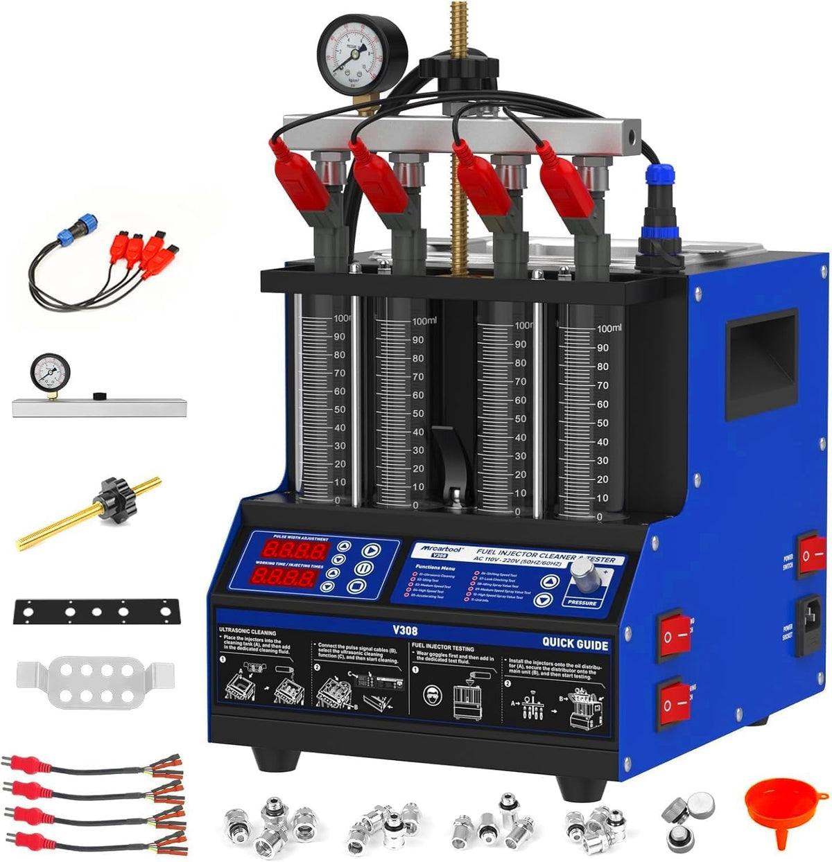 Ultrasone Brandstofinjector Reiniger – Injector Tester – Injector Cleaner – Brandstofinjector Tester – Injector Cleaner 4 Cilinder – 40°C Verwarmingsfunctie – 9 Testmodi