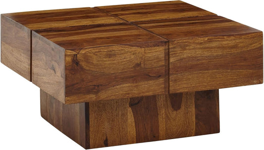 FineBuy Coffee Table Solid Sheesham Wood 57.5x57.5x30cm Coffee Table Brown | Square Table Living Room Modern | Low Table Side Table Living Room Table - QUORE