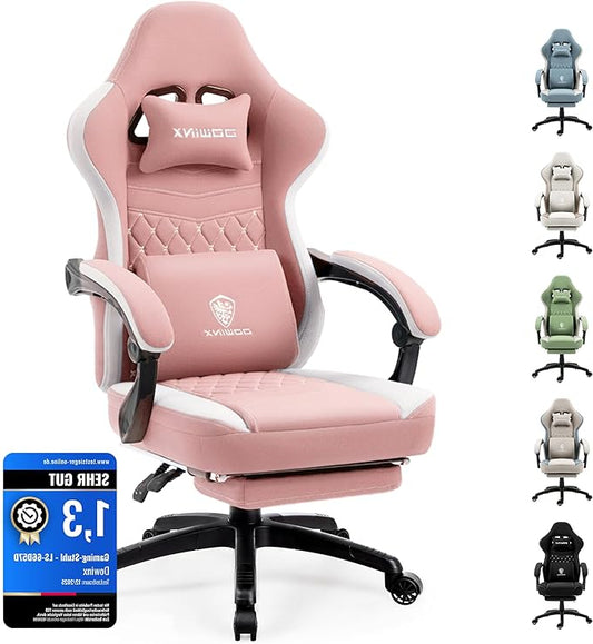 Dowinx Gaming Chair with Pocket Spring Cushion, Massage Gaming Chair with Footrest, Ergonomic Racing Gamer Chair, Maximum Load 150 kg, Pink - QUORE