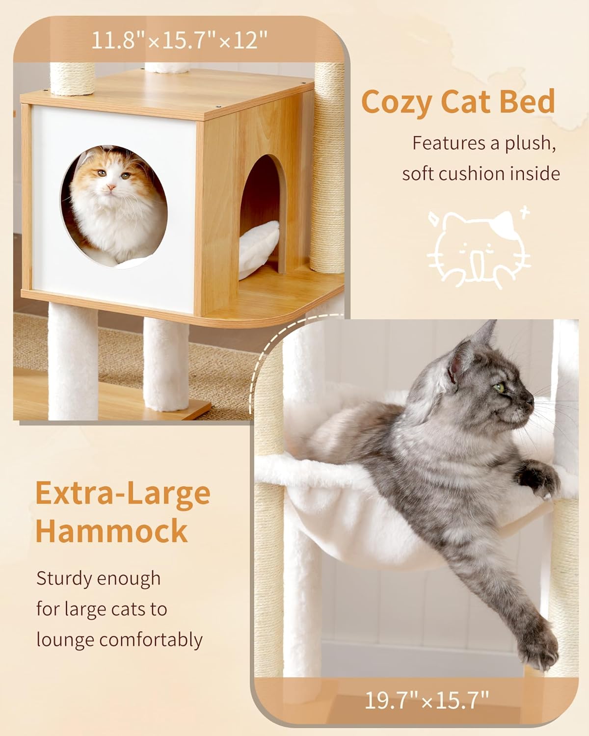 Krabpaal – Kattenboom – Krabmeubel – Klimpaal – Kattenmeubel – Walnootkleur – Duurzaam Sisal – Stabiel Ontwerp - QUORE