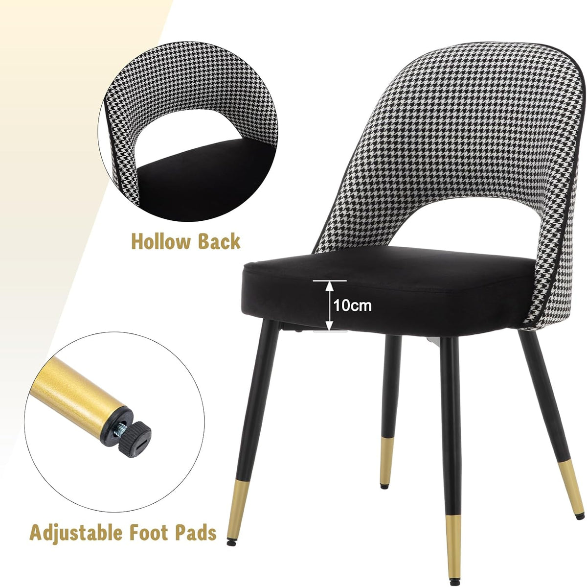 chairus Set of 2 Velvet Dining Chairs for Kitchen Living Room Modern Armless Office Chair Hollow Back Upholstered Corner Chairs with Metal Legs (Black-2) - QUORE