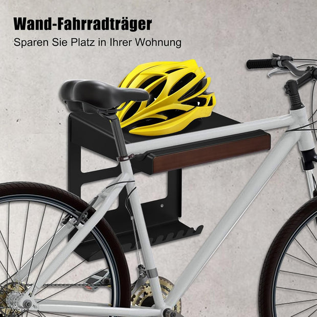 Fietsaccessoiresrek - Accessoireshouder - Wandhouder - voor Fietsen - met Plankhaken - Compact - Robuust Design - Beschermkussen - Extra Opbergruimte - Eenvoudige Installatie - 32.4 x 35.7 x 34.8 cm - Zwart