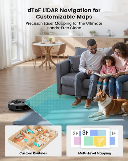 Lefant M330 Pro Robotstofzuiger en Dweilrobot Met 3-In-1 Mapping, Dtof-Navigatie, 5000Pa, Diameter 28 Cm, Obstakelvermijding Psd 190°, App/Alexa/i Watch, Ideaal Voor Haren M