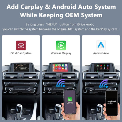 Draadloze CarPlay Android Auto Interface – CarPlay Retrofit Kit – BMW NBT Upgrade – Decoderbox Voor Auto – MirrorLink Ondersteuning – Draadloos & Bekabeld Gebruik – Stuurwielbediening & Camera Support