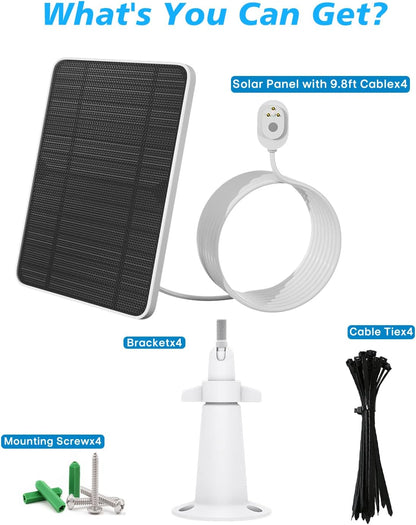 Zonnepaneellader compatibel met Arlo Ultra/Ultra 2/Pro 3/Pro 4/Pro 3 schijnwerper beveiligingscamera, 5V 4W zonnepanelen opladen IP65 weerbestendig met 10ft oplaadkabel verstelbare wandmontage, 4