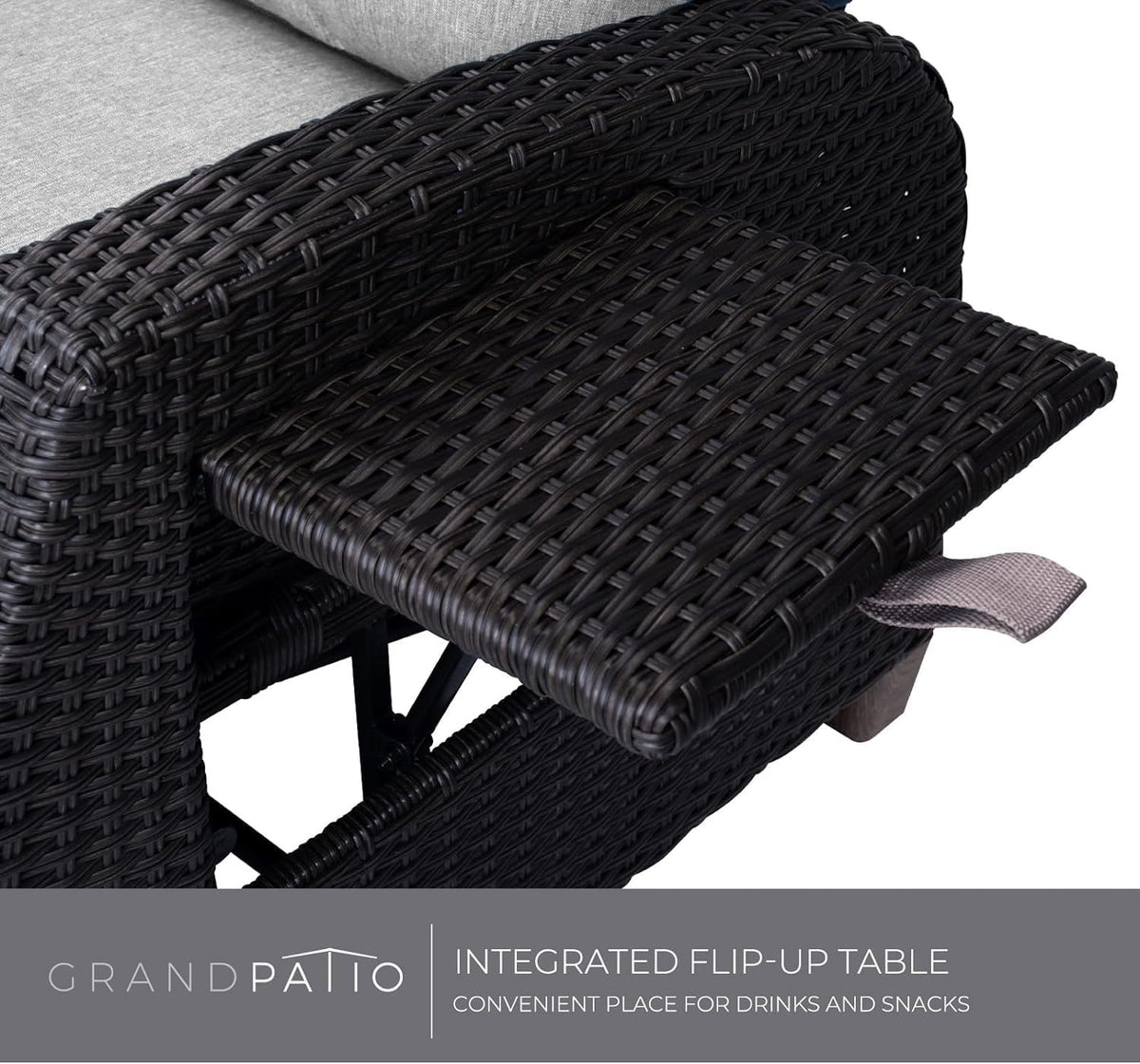 Grand patio Sun lounger with cushion, armrests, aluminium frame, adjustable backrest, rattan, indoor and outdoor use, cream cushion and grey rattan - QUORE
