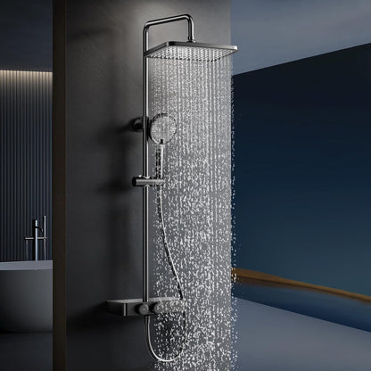 Douche Systeem – Thermostaatkraan – Regendouche – Handdouche – Douche Set – Matzwart – Constante Watertemperatuur 38°C – Verstelbare Draaibare Regendouche 360°