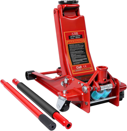 HYCHIKA Stalen racetrolley, krik, met dubbele zuiger, snelheffingspomp, capaciteit van 3 ton, hefbereik 7,6-46,5 cm