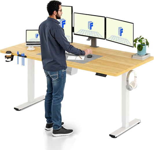 FLEXISPOT QS1 PRO Electric Standing Desk - Height Adjustable Sit-Stand Desk - Home Office/Study Room with Cable Organization Box & 2 Hooks - 4-Stand Memory Module - (180x80cm) Maple