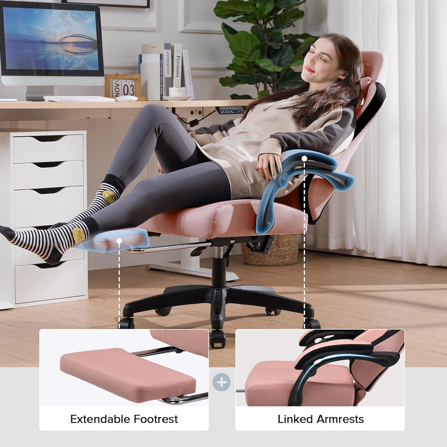 GTPLAYER Gaming Chair, Office Chair with Pocket Spring Cushion, Armrests and Hinged Footrest, Ergonomic Computer Chair with High Back and Lumbar Support OB - QUORE