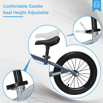 16 inch Loopfiets voor 4-8 Jarige Jongens en Meisjes - Lichtgewicht Koolstofstalen Frame, Verstelbare Stoel, Luchtbanden