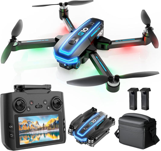 G10 GPS-drone met professionele camera, 4K EIS (radiobesturing met display), 45 minuten vliegtijd, maximale transmissie 600 m, tracking van het onderwerp, automatische terugkeer, FPV-quadcopter voor