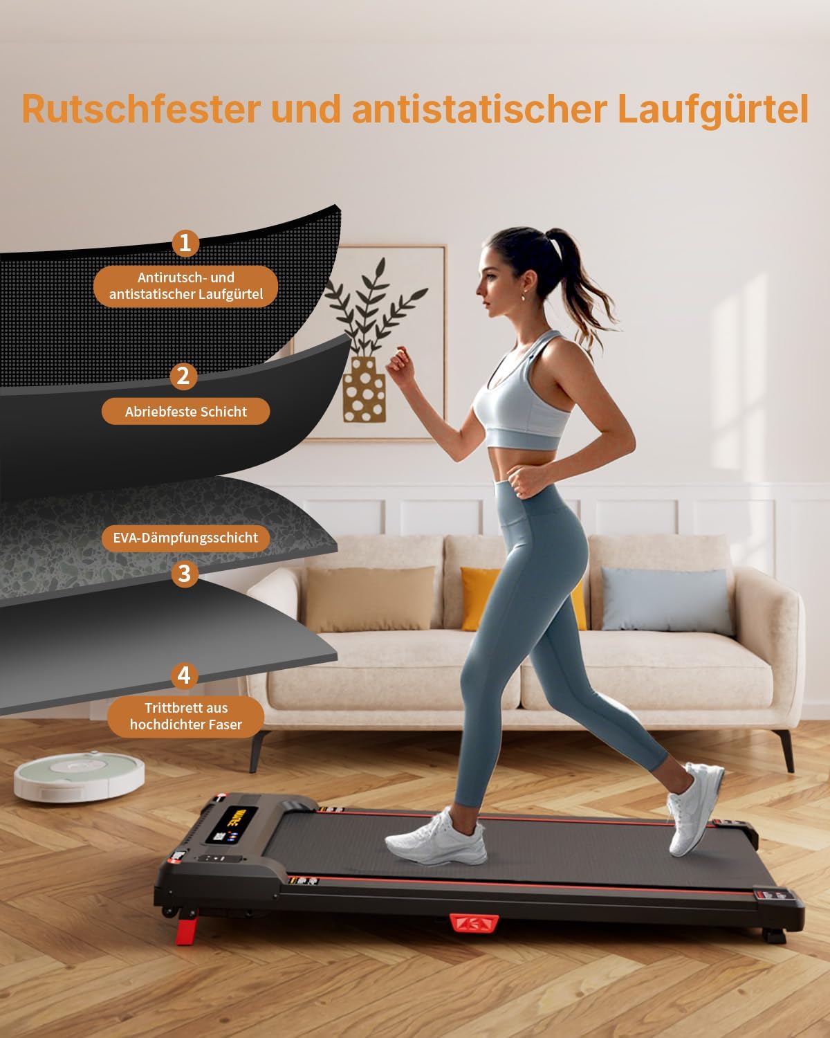 Anylife treadmill, desk walking pad, ramp runner, compact Treadmill, running machine, silent running mat, LED display, treadmill for home 150kg - QUORE